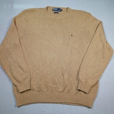 Vintage Polo Ralph Lauren Sweater Mens XL Tan chunky Knit Crewneck Logo 90s