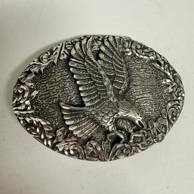 Vintage EGE Diamond Cut Eagle Belt Buckle Western Cowboy Rodeo Pewter USA