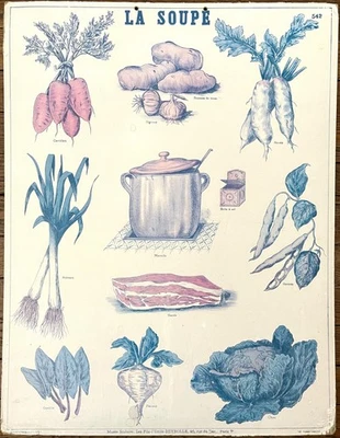 🥕 Ancienne affiche scolaire Deyrolle originale, 542, 1950 - La soupe, légumes - Photo 1/4