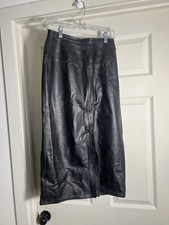 Melanzona Vintage Long Black Leather Skirt Size 10 Front Slit