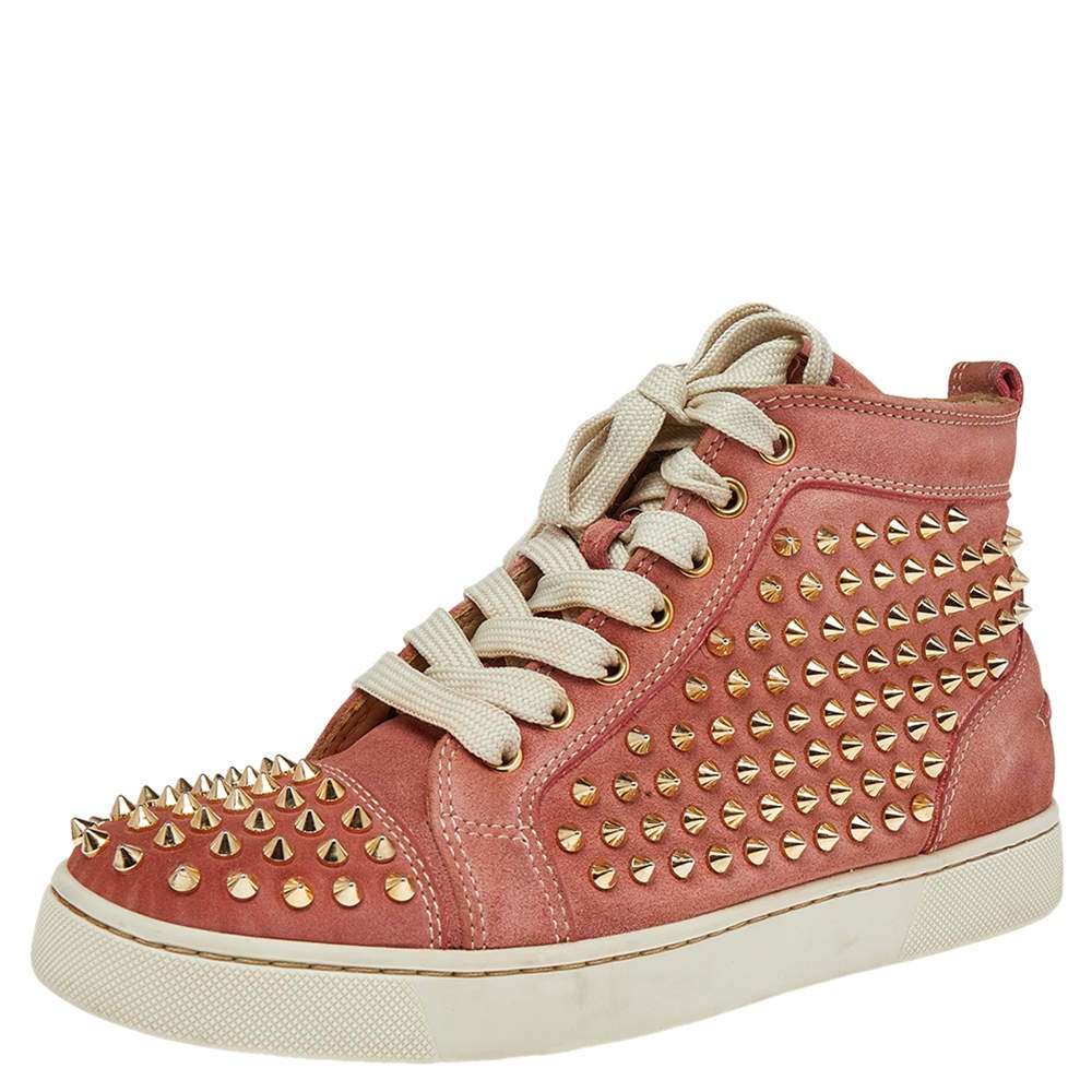 Christian Louboutin Peach Nubuck Spike Embellished Louis Orlato