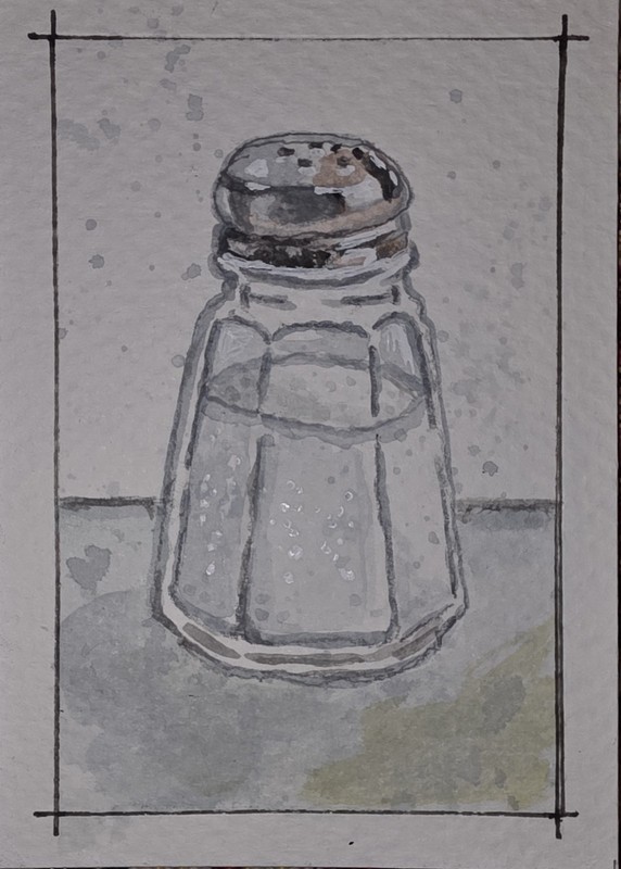 ACEO original Gouache painting, Salt Shaker,  2.5 x 3.5 "A Pinch of Simplicity"