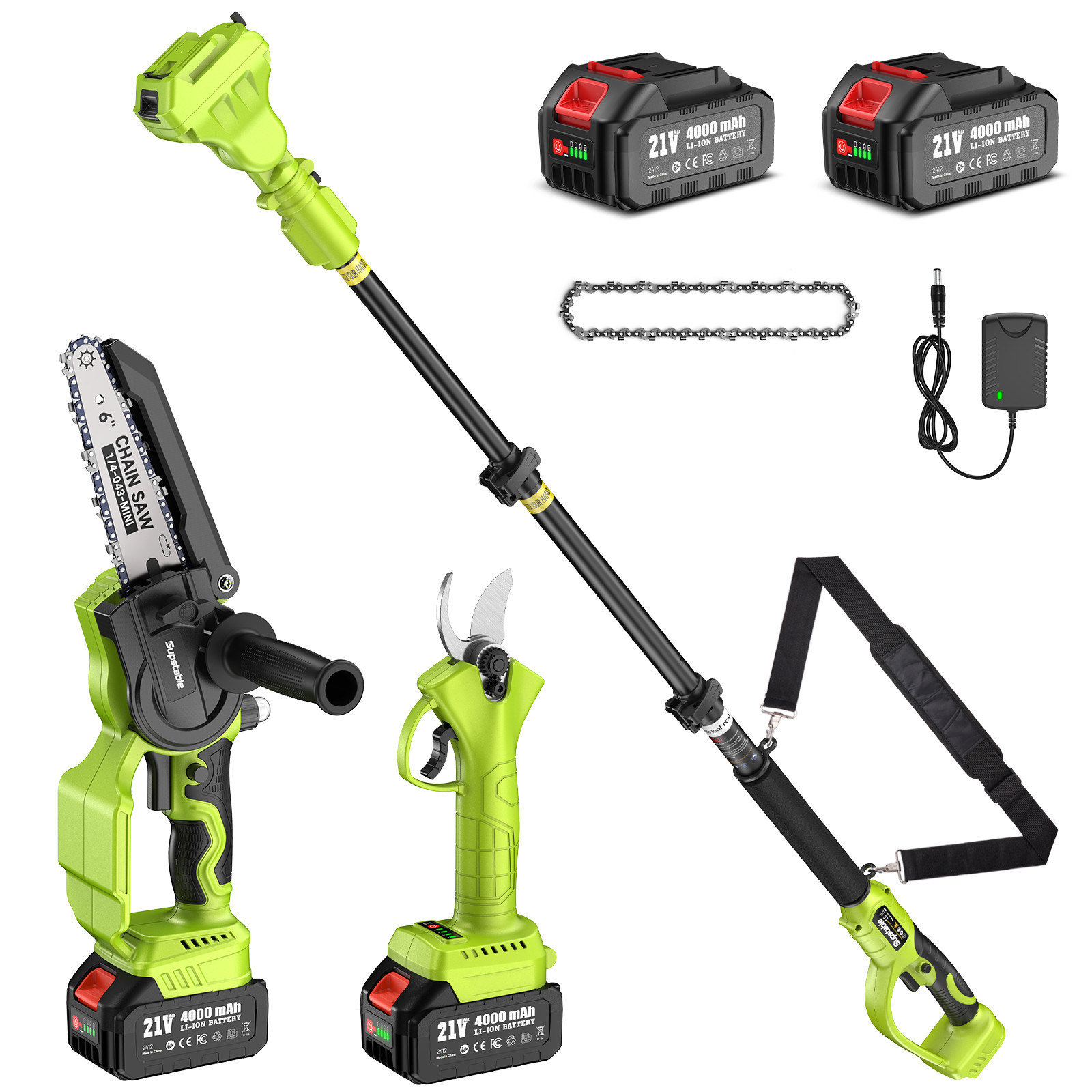 6in Cordless Electric Pole Saw & Pruning Shears Pruner,2*4.0Ah Battery & Charger