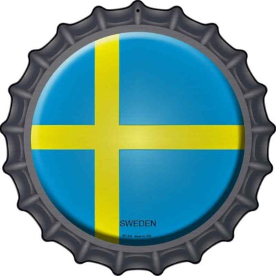 Sweden Flag Novelty Metal Bottle Cap Aluminum Circle Plaque Sign Wall Decor