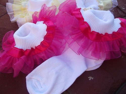 DREAM GIRLS ROMANY RIBBON TULLE COLOURED FRILLY SOCKS ALL SIZES OR REBORN DOLLS - Picture 5 of 6