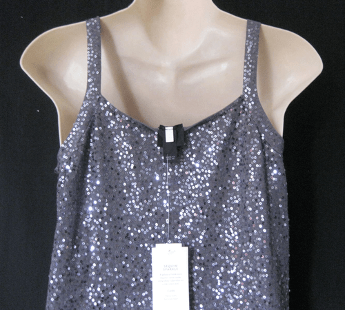  BNWT $438 EILEEN FISHER Silk Cotton Sequin Sparkle STEEL Gray Evening Dress L - Picture 8 of 10