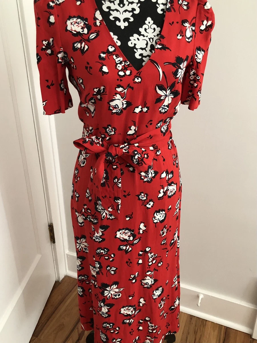 Veronica Beard Joia Red Floral MIDI Dress Size 2 650