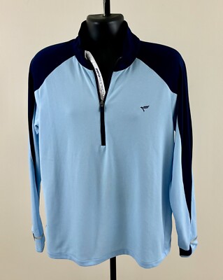 ZERO RESTRICTION Z425 Mens Sz Medium Blue 1/4 Zip Long Sleeve Golf Logo Pullover