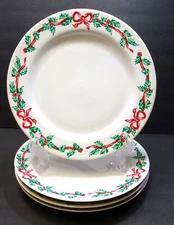 Set of 4 ~ International Tableworks 11" Dinner Plates "Christmas Ribbons"