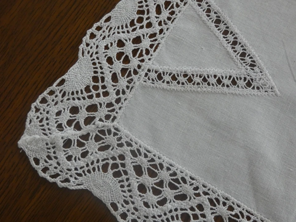 LINGE ANCIEN Napperon FAIT MAIN Rectangulaire Blanc COTON DENTELLE 37cm X 25cm - Photo 4/4