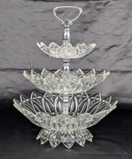 Vtg Scott Mfg Giftware All American Made 3 Tier Crystalite Tid-Bit Dish No. 100