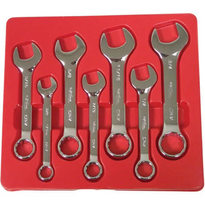 7-Piece Short Sae Comb Wrench Set High Polish Chrome Vanadium Steel Heat Treated