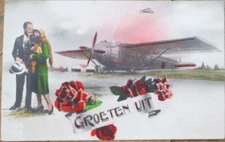French Fantasy Aviation 1930 Realphoto Postcard, Lovers and Airplane, Art Deco