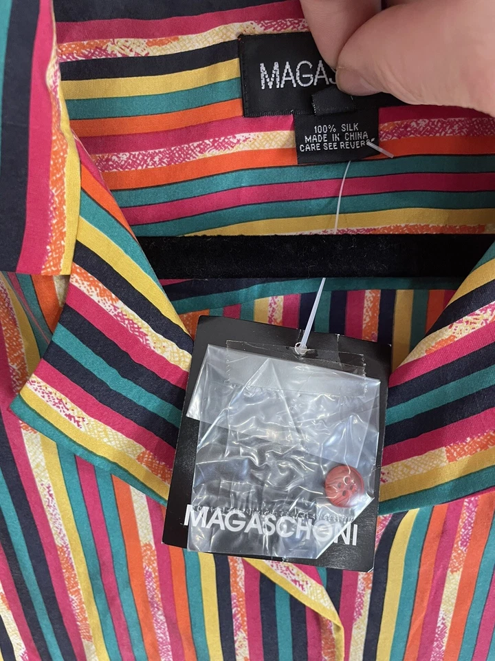 Magaschoni Camisa Abotonada Multicolor Rayas 100% Seda Talla 8 Foto 3 de 4