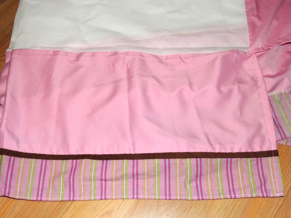 NOJO EMILY CRIB SKIRT DUST RUFFLE STRIPES PINK BROWN GREEN - Изображение 2 из 2
