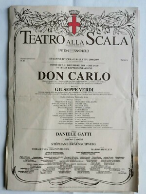 POSTER THEATER ALLA SCALA MILANO DON CARLO MUSIC BY GIUSEPPE VERDE