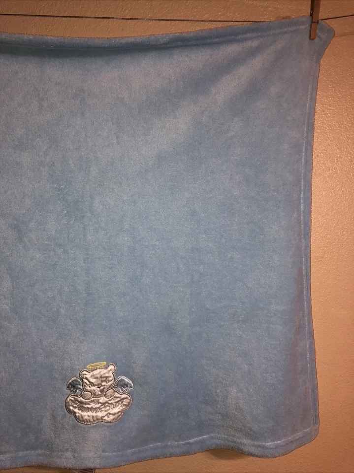 Baby Starters Bless Our Baby Angel Teddy Bear Blanket Blue White Silver Halo - Image 4 of 4