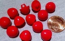 12 Shiny Domed Bright Red Plastic Shank Buttons 7/16" 11mm # 7613