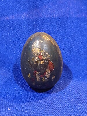 RARE Antique Tin Litho EASTER EGG Candy Container Gnome Elf Chicks Chicken 