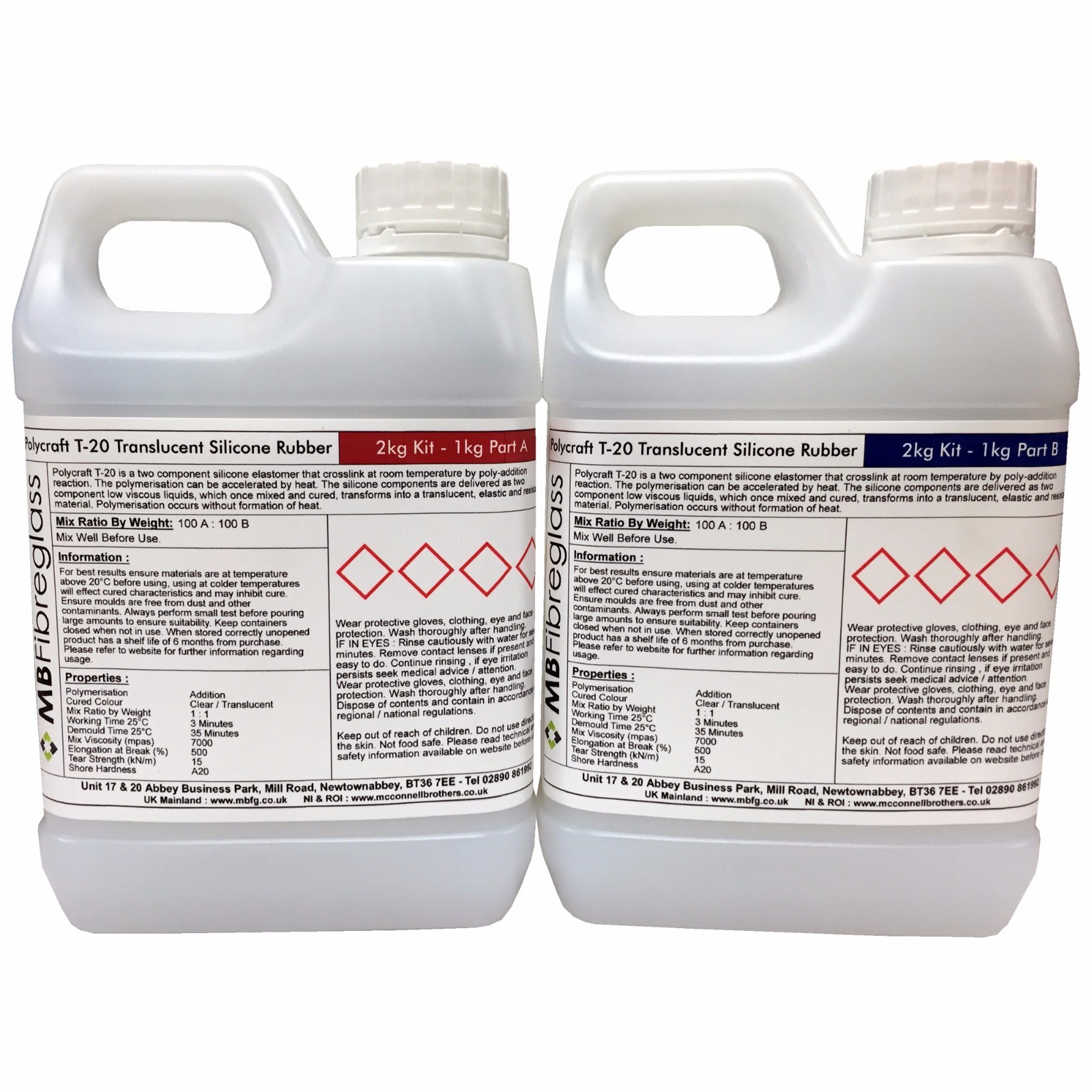 Polycraft T20 Translucent Addition Cure Silicone Rubber Shore A20 2kg Kit (T-20)