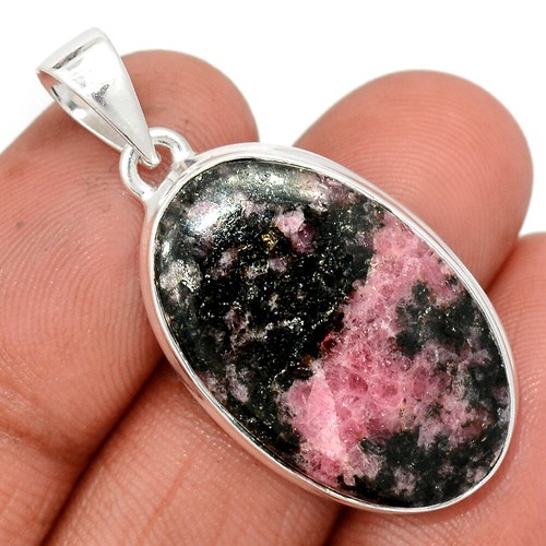 Natural Black Manganese In Rhodonite 925 Sterling Silver Pendant Jewelry CP30318