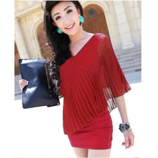 Women's Mini Dresses One Shoulder Mini Pencil Chiffon Wine Red  Size M
