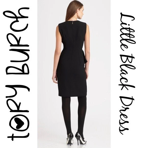 Abito Tory Burch LBD "Brooklyn" Peplum senza maniche scollo a V nero in crepe 2