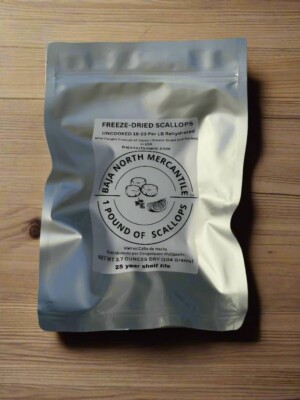 Jumbo RAW Freeze Dried Scallops 3.7oz | QTY 18-23 pk | 1 LB  | 25 YR Shelf Life