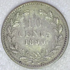 1890 Halberd Netherlands Ten Cent Silver Coin 10c Very Fine William III 