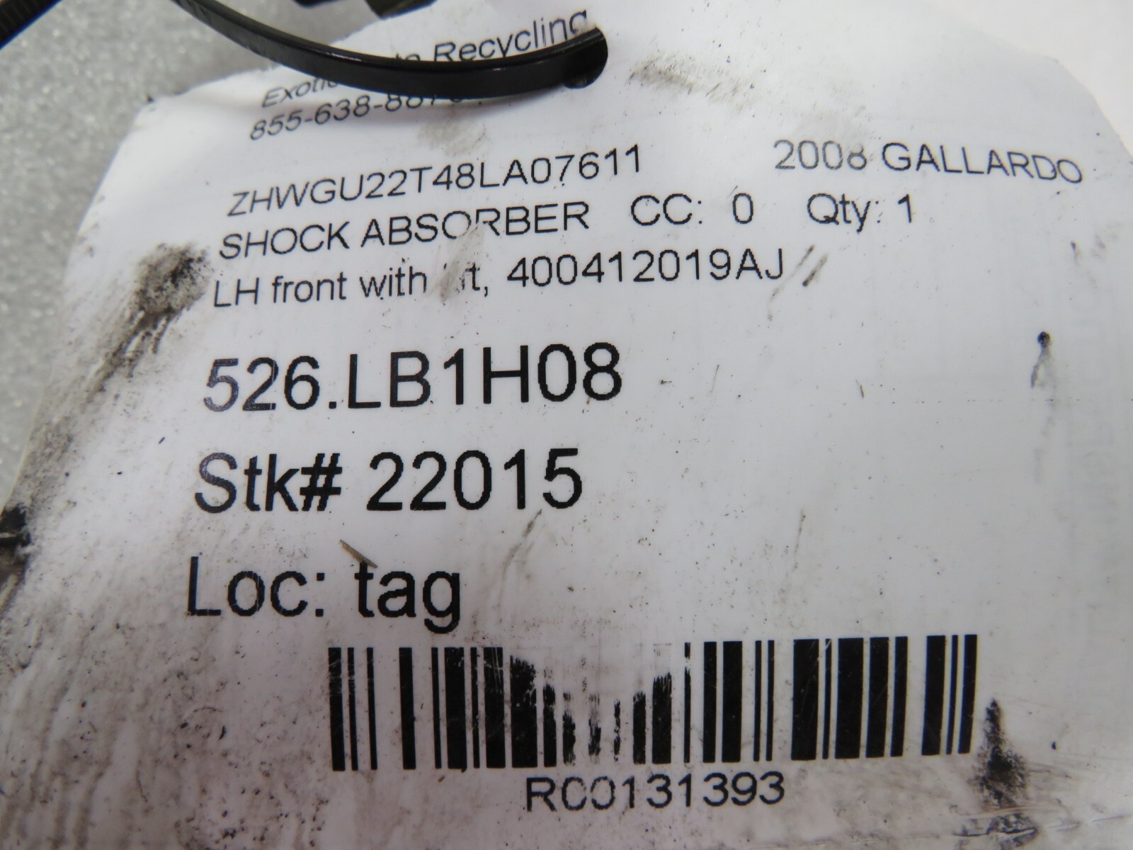 Lamborghini Gallardo, LH, Front Shock Absorber w/Lift, Used, 400412019AJ
