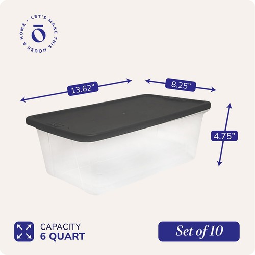 10 Pack 6 QT Clear Storage Box with Gray Lid for Toys Shoes and Office Supplies - Picture 4 of 9