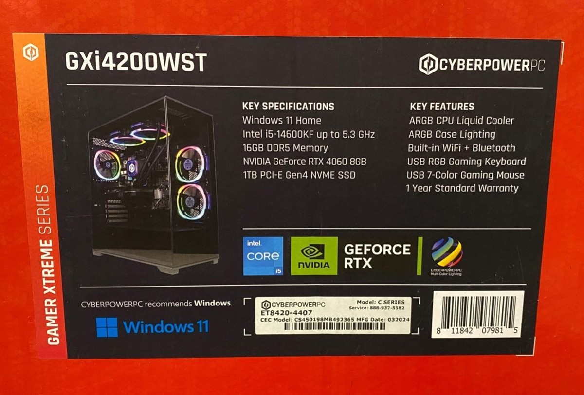 CYBERPOWER PC XTREME GXi4200WST i5 1TB SSD 16GB RAM RTX 4060 CYBERPOWER PC XTREME GXi4200WST i5 1TB SSD 16GB RAM RTX 4060