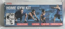 SPRI Home Gym Essentials Kit, Includes Jump Rope, Push-up Bars, Ab Wheel and Med