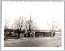 Vtg B&W Snapshot Winter Landscape With Sheds And Trees 1950s