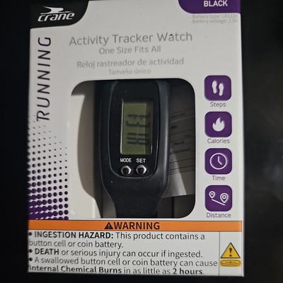 Crane Activity Tracker Watch Black, One Size Running Fitness Steps Calories NIB