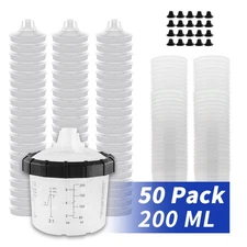 200ml/6oz Paint CUPS Disposable Spray Gun Cup Liners and Lid System 50Packs
