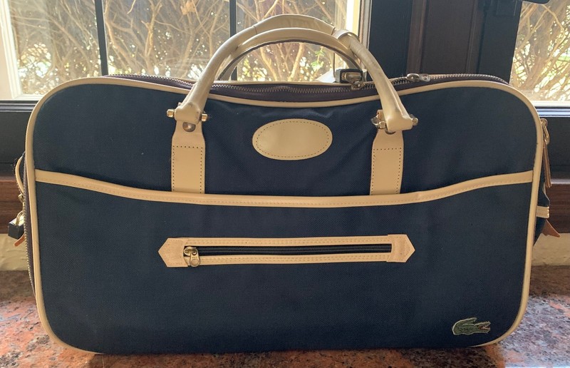 Vintage Lacoste Travel Luggage Bag Blue / Tan 1970s by Lark