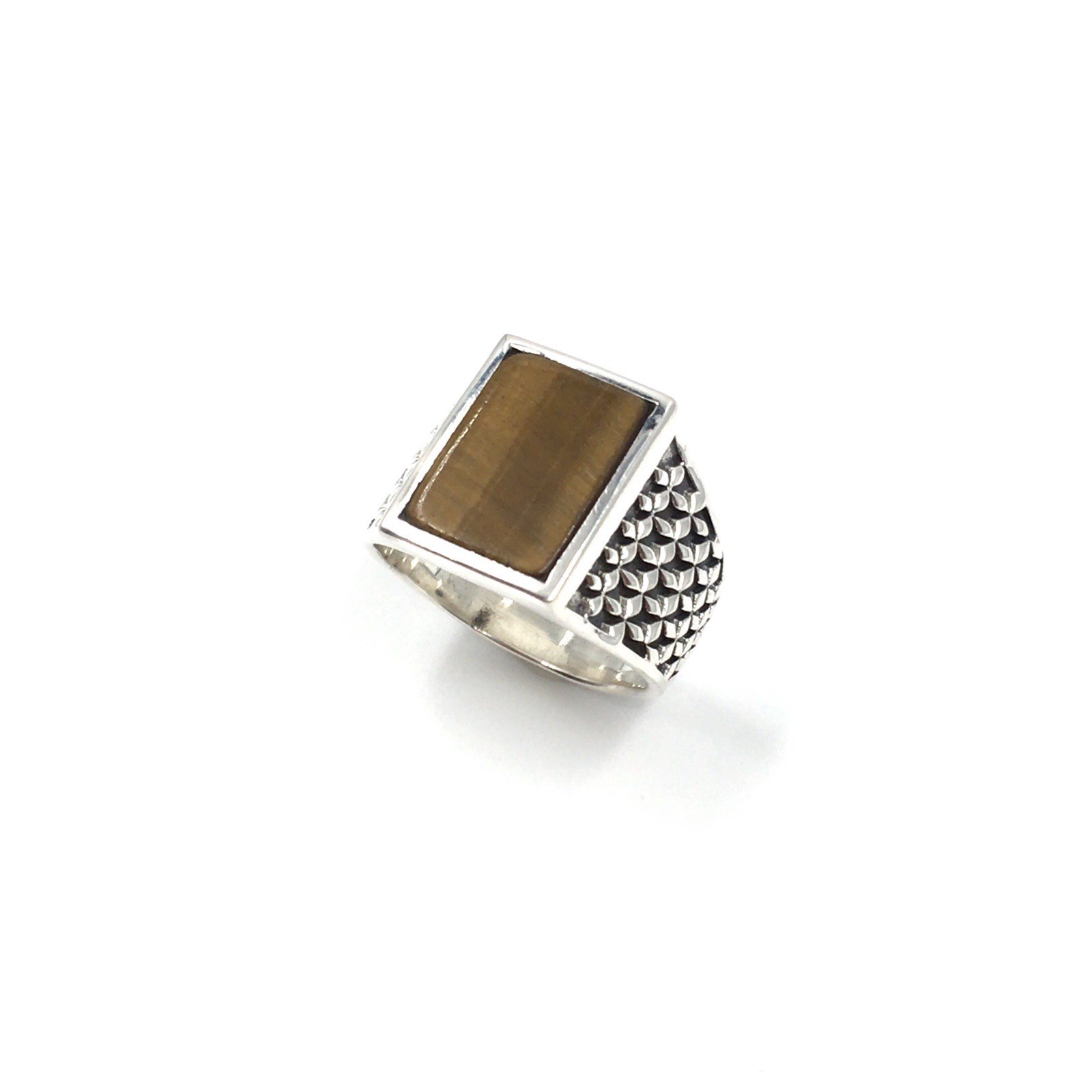 925 Silver Ring Tiger Eye Rectangular Signet Ring… - image 4