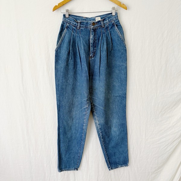 Vintage Lee Mum Jeans Size W27 Blue Denim Mid Wash High Rise Pleated Cotton