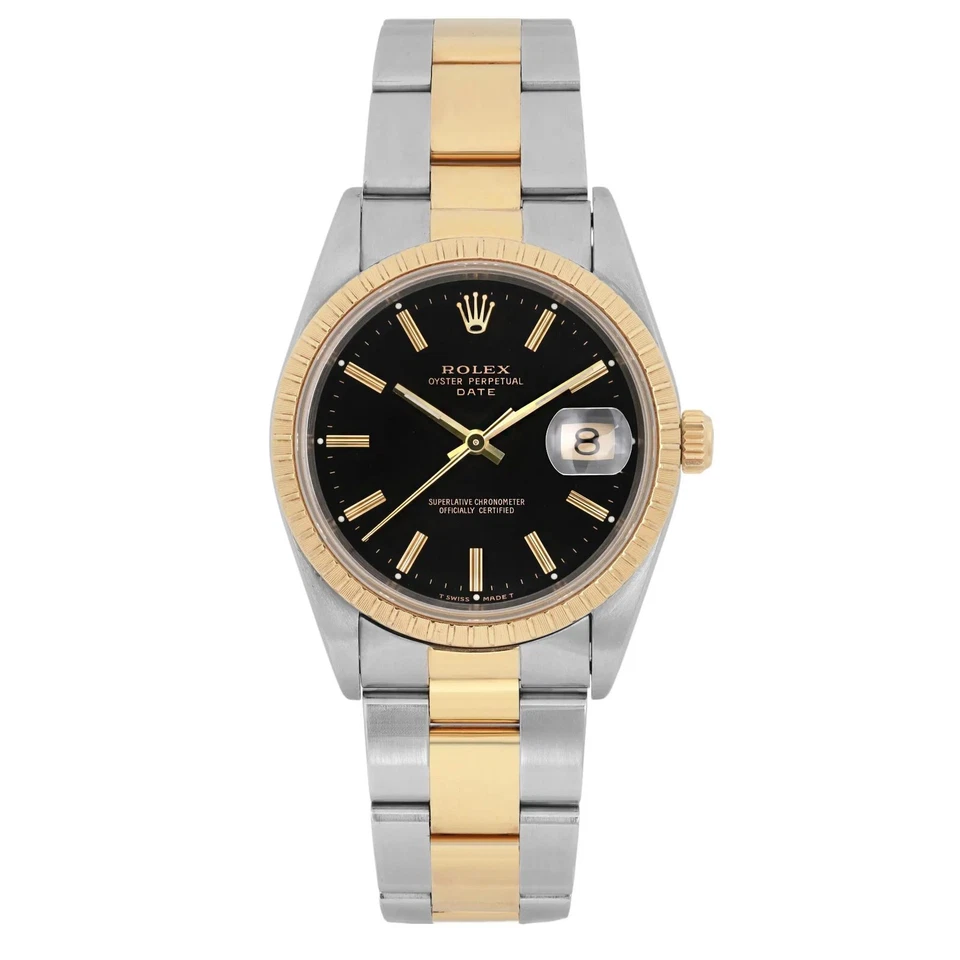 劳力士Oyster Perpetual Date 34毫米18K金钢黑色表盘手表15223
