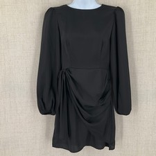 ASTR Black Draped Mini Dress Side Tie Puff Sleeve XS Date Night Cocktail Elegant