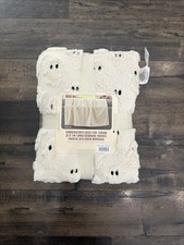 Costco Halloween Ghost Embroidered Faux Fur Throw Blanket Cream White 60x70
