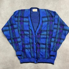 Pendleton Cardigan Mens Large Vintage 80s Plaid Check Knit Sweater, Blue