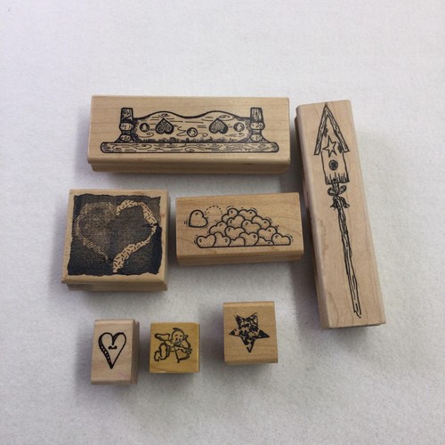 Rubber Wood Mounted Stamps Lot Hearts Angel Star Birdhouse Craft Scrapbook Art