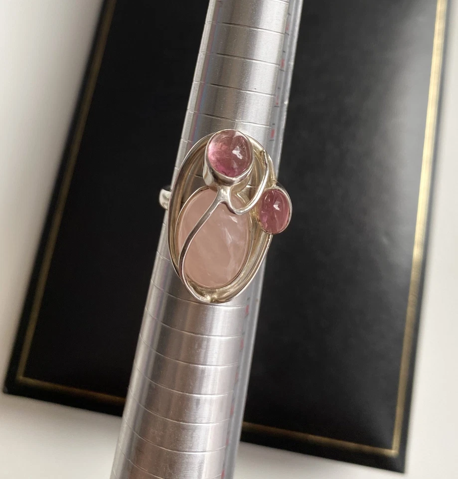 Sterling Silver 925 Rose Quartz & Pink Tourmaline Ring Size O - Image 3 of 4