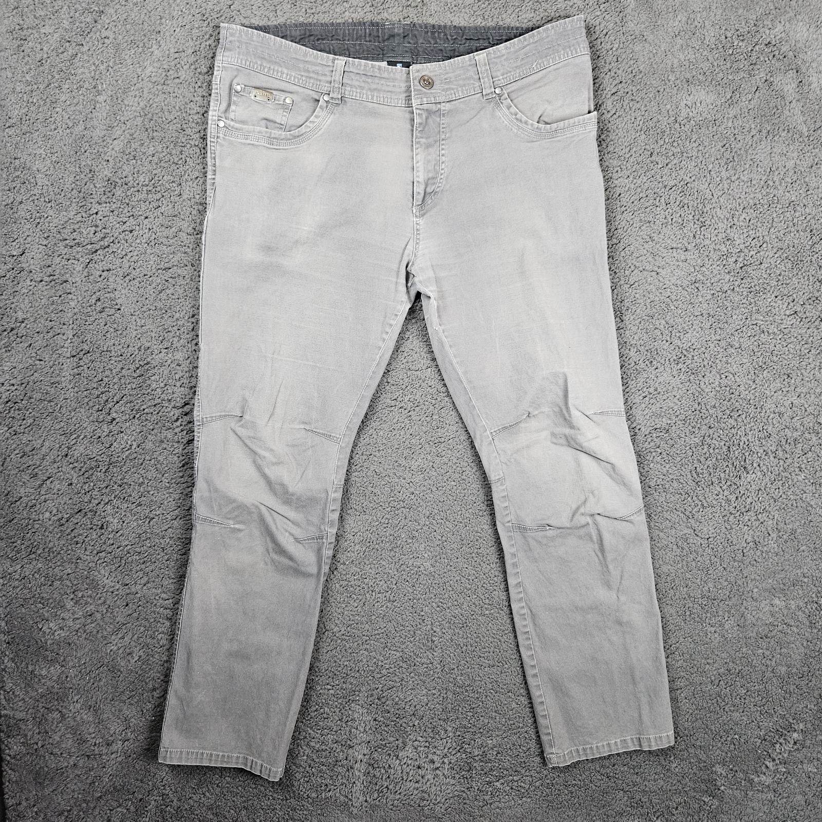 Kuhl Kanvus Jean Mens 40x32 Light Grey PatinaDye 5Pocket Button Casual Rugged