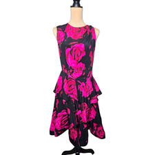 Bensoni Rufflle Rose Print Silk Dress Fall 2011 Collection Size 10