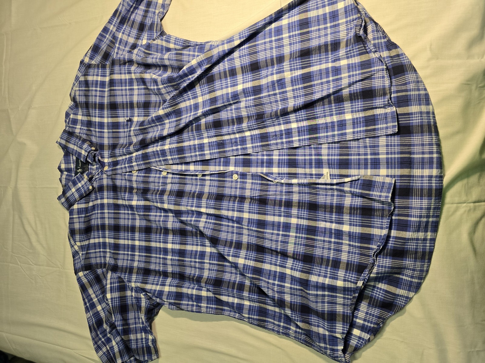Ralph Lauren camicia uomo extra large blu a quadri vestibilità personalizzata polo abbottonata pony