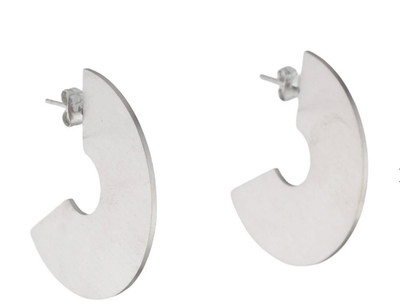 Fallon Silver-Plated Flat Hoop Earrings | Satin Finish | Roost Design 1¾'' x 1¼''
