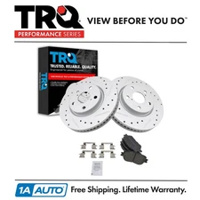 TRQ Front Semi-Metallic Brake Pad & Drilled Slotted Performance Coated Rotor